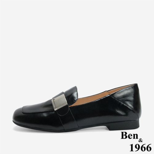 Ben&1966 高級牛油皮個性方頭樂福鞋-黑(246231)