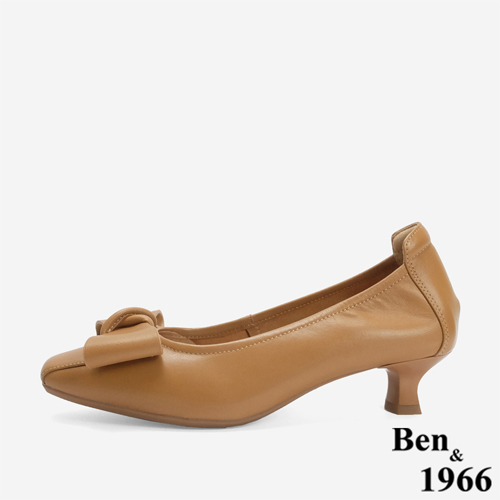 Ben&1966 柔軟羊皮優雅蝴蝶結方頭跟鞋-太妃糖棕(246152)