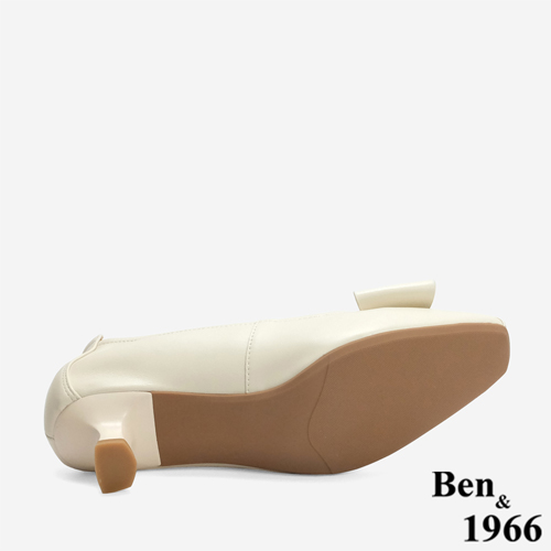 Ben&1966 柔軟羊皮優雅蝴蝶結方頭跟鞋-米白(246153)