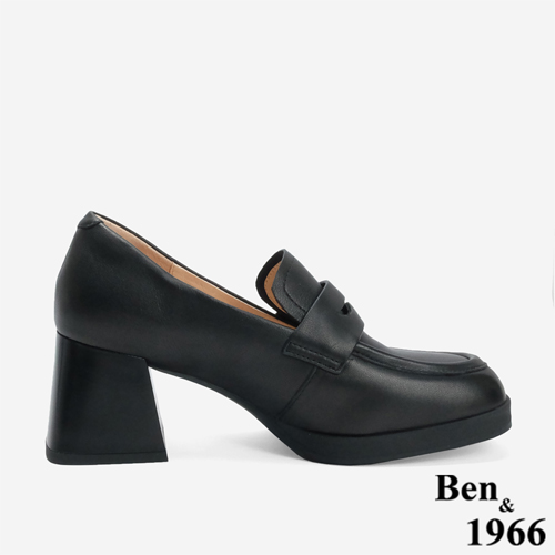 Ben&1966 高級質感羊皮增高防水台高跟樂福鞋-黑(246201)