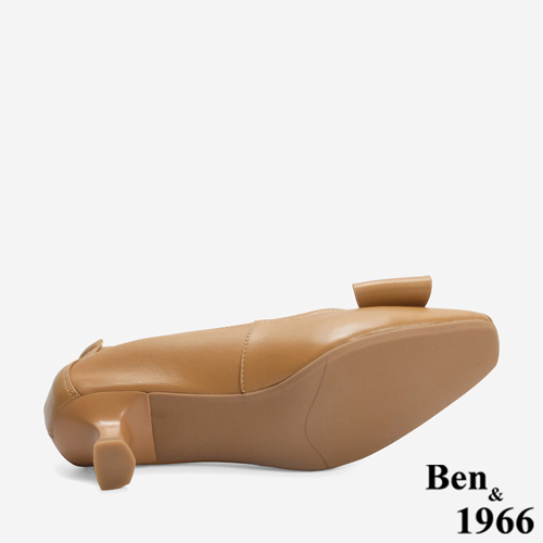 Ben&1966 柔軟羊皮優雅蝴蝶結方頭跟鞋-太妃糖棕(246152)