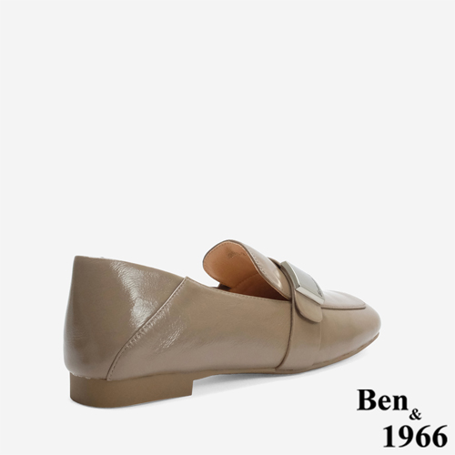 Ben&1966 高級牛油皮個性方頭樂福鞋-卡其(246232)