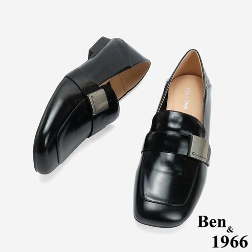 Ben&1966 高級牛油皮個性方頭樂福鞋-黑(246231)