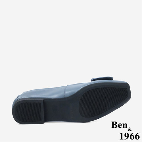 Ben&1966 高級羊皮簡約大方蝴蝶結方頭包鞋-灰藍(246113)