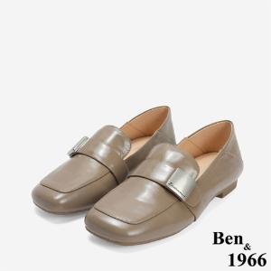 Ben&1966 高級牛油皮個性方頭樂福鞋-卡其(246232)