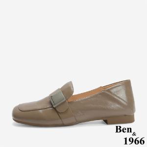 Ben&1966 高級牛油皮個性方頭樂福鞋-卡其(246232)