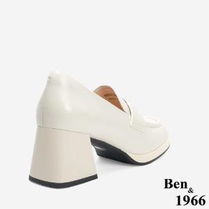 Ben&1966 高級質感羊皮增高防水台高跟樂福鞋-米白(246202)