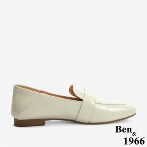 Ben&1966 高級牛油皮個性方頭樂福鞋-米白(246233)
