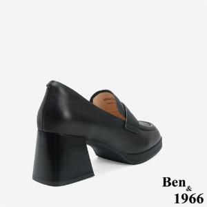 Ben&1966 高級質感羊皮增高防水台高跟樂福鞋-黑(246201)