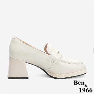 Ben&1966 高級質感羊皮增高防水台高跟樂福鞋-米白(246202)