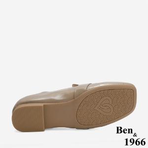 Ben&1966 高級牛油皮個性方頭樂福鞋-卡其(246232)