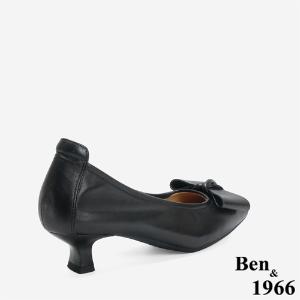Ben&1966 柔軟羊皮優雅蝴蝶結方頭跟鞋-黑(246151)