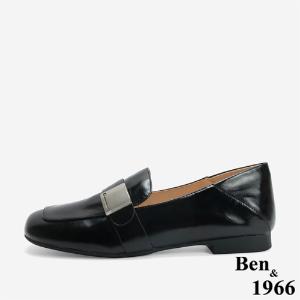 Ben&1966 高級牛油皮個性方頭樂福鞋-黑(246231)