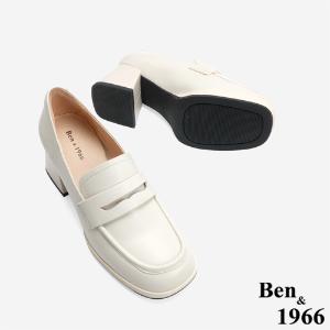 Ben&1966 高級質感羊皮增高防水台高跟樂福鞋-米白(246202)