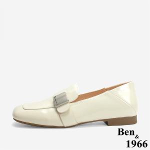 Ben&1966 高級牛油皮個性方頭樂福鞋-米白(246233)