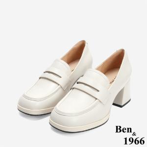 Ben&1966 高級質感羊皮增高防水台高跟樂福鞋-米白(246202)