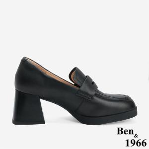 Ben&1966 高級質感羊皮增高防水台高跟樂福鞋-黑(246201)