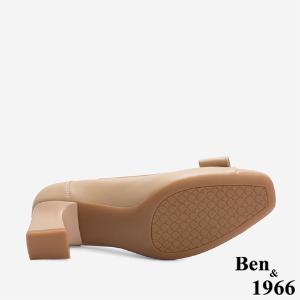 Ben&1966 柔軟羊皮氣質金屬釦方頭跟鞋-杏(246222)