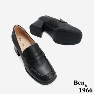 Ben&1966 高級質感羊皮增高防水台高跟樂福鞋-黑(246201)
