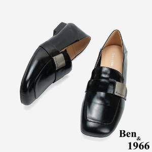 Ben&1966 高級牛油皮個性方頭樂福鞋-黑(246231)