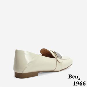 Ben&1966 高級牛油皮個性方頭樂福鞋-米白(246233)