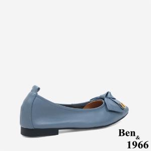 Ben&1966 高級羊皮簡約大方蝴蝶結方頭包鞋-灰藍(246113)