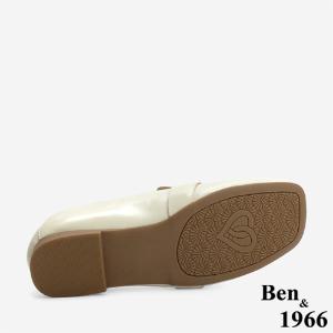 Ben&1966 高級牛油皮個性方頭樂福鞋-米白(246233)