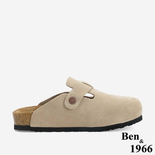 Ben&1966 高級頭層牛皮超舒適流行涼拖鞋-卡其(246193)