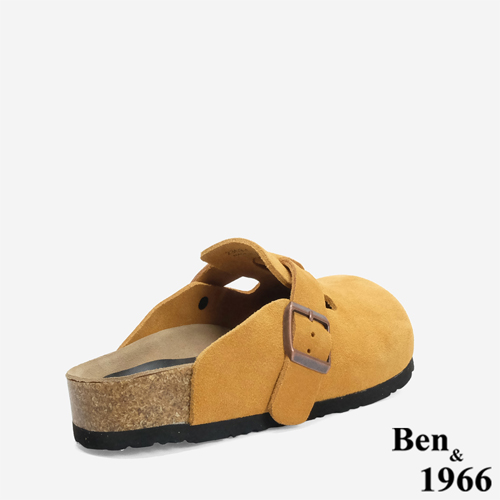 Ben&1966 高級頭層牛皮超舒適流行涼拖鞋-芥末黃(246191)