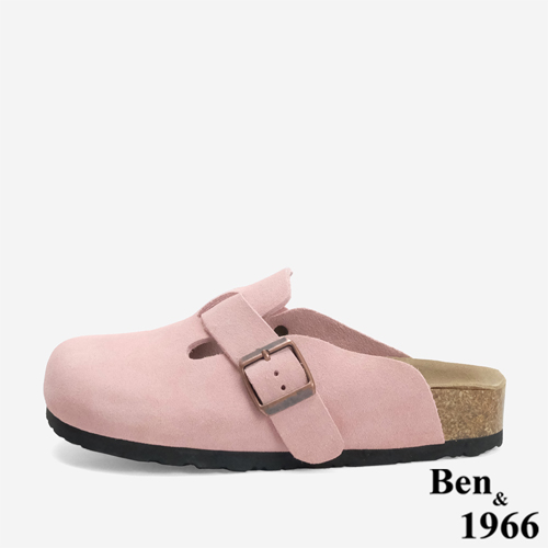 Ben&1966 高級頭層牛皮超舒適流行涼拖鞋-粉紅(246192)