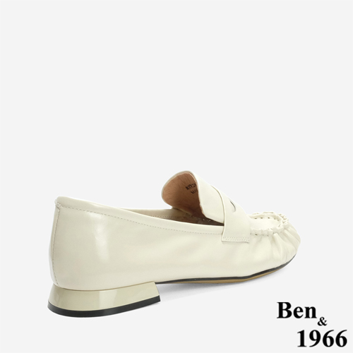 Ben&1966 高級牛油皮抓皺圓頭樂福鞋-米白(246243)