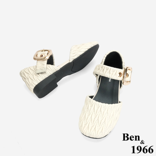 Ben&1966 高級羊皮可愛雲朵涼鞋-米白