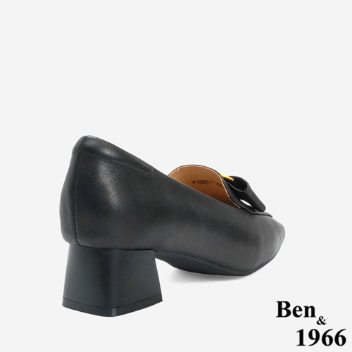 Ben&1966 高級羊皮優雅金屬釦飾方頭高跟樂福鞋-黑(246271)