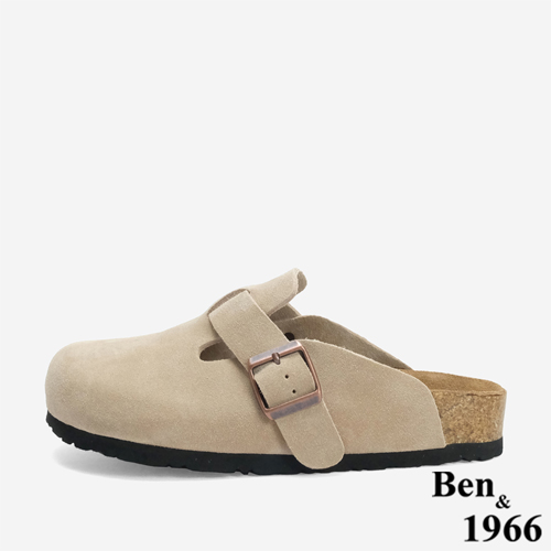Ben&1966 高級頭層牛皮超舒適流行涼拖鞋-卡其(246193)