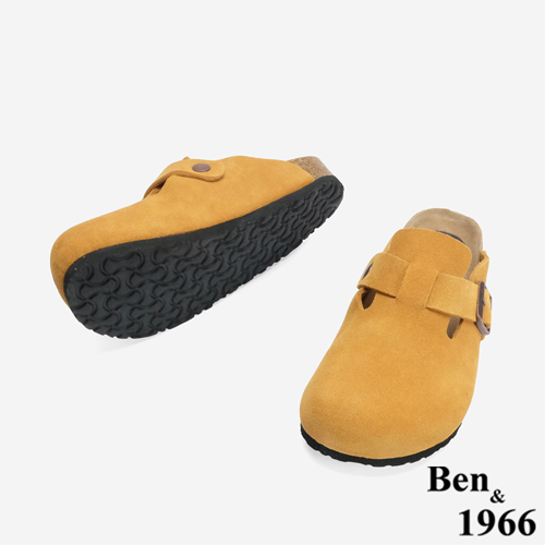 Ben&1966 高級頭層牛皮超舒適流行涼拖鞋-芥末黃(246191)