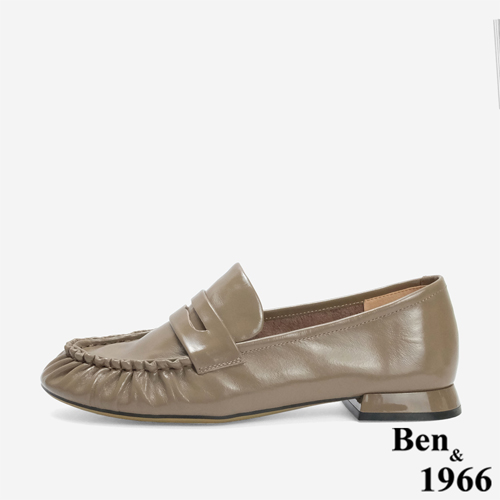 Ben&1966 高級牛油皮抓皺圓頭樂福鞋-卡其(246242)