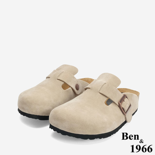 Ben&1966 高級頭層牛皮超舒適流行涼拖鞋-卡其(246193)
