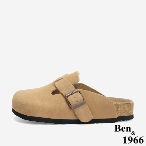 Ben&1966 高級頭層牛皮超舒適流行涼拖鞋-深杏(246195)