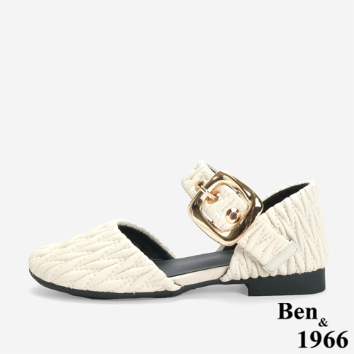 Ben&1966 高級羊皮可愛雲朵涼鞋-米白