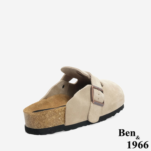 Ben&1966 高級頭層牛皮超舒適流行涼拖鞋-卡其(246193)