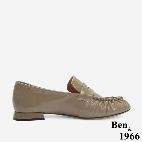 Ben&1966 高級牛油皮抓皺圓頭樂福鞋-卡其(246242)