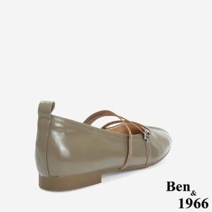 Ben&1966 高級牛油皮氣質抓皺芭蕾舞鞋-卡其