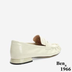 Ben&1966 高級牛油皮抓皺圓頭樂福鞋-米白(246243)
