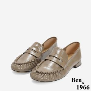 Ben&1966 高級牛油皮抓皺圓頭樂福鞋-卡其(246242)