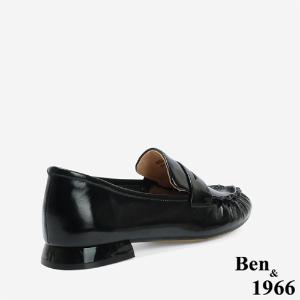 Ben&1966 高級牛油皮抓皺圓頭樂福鞋-黑(246241)