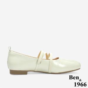 Ben&1966 高級牛油皮氣質抓皺芭蕾舞鞋-米白