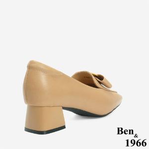 Ben&1966 高級羊皮優雅金屬釦飾方頭高跟樂福鞋-駝(246272)