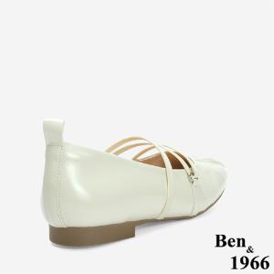 Ben&1966 高級牛油皮氣質抓皺芭蕾舞鞋-米白