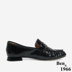 Ben&1966 高級牛油皮抓皺圓頭樂福鞋-黑(246241)