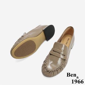 Ben&1966 高級牛油皮抓皺圓頭樂福鞋-卡其(246242)